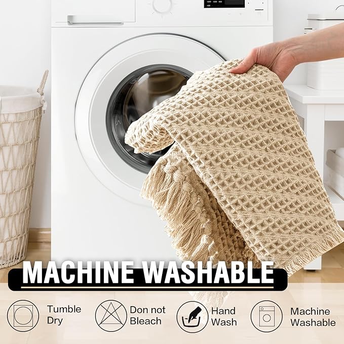 H.VERSAILTEX Waffle Bath Runner Rug Long Bath Mat Super Absorbent Boho Bath Rugs Non Slip Bath Runner for Bathroom Floor Machine Washable Dry Fast Bathroom Rugs with Tassels, 24" x 72", Sand