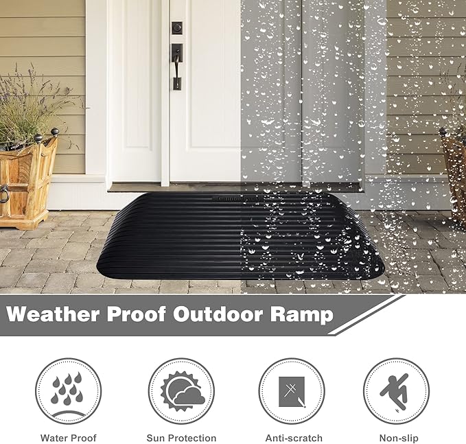 3.5" Rise Threshold Ramps Doorway, Wheelchair Ramp with Non-silp Surface, 4400 LBS Capacity, Solid and Portable, for Steps, Driveway and Curb Black