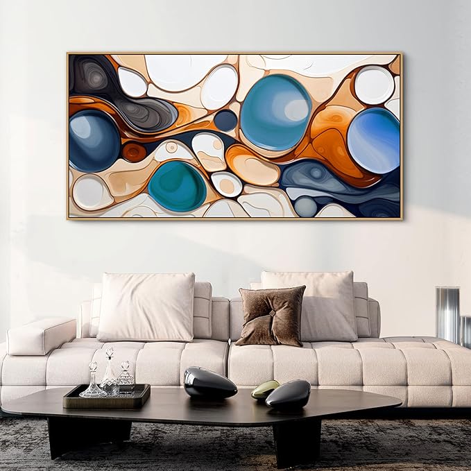 yiijeah Framed Wall Art - Large Artwork Blue and Orange Abstract Canvas Wall Art for Living Room Colorful Paintings Wall Decor Bedroom Office Home Decoration Modern Art Color Wall - 40x20 Inches