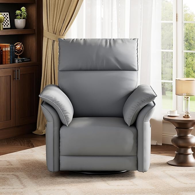 IDEALHOUSE Power Recliner Chair, 270° Swivel Rocking Glider with USB Charging Port, PU Leather Upholstered Fabric and Double-Layer Armrests, Nursery Chair for Living Room, Nursery (Power Grey)