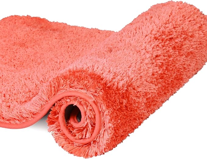 Walensee Bath Rug for Bathroom Non Slip Bathroom Mat (20 x 32, Iiving Coral) Water Absorbent Soft Microfiber Shaggy Rug Machine Washable Bath Mat Thick Plush Shower Mat