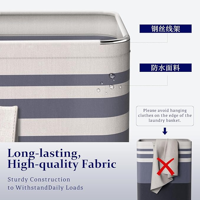 2 Pack Laundry Baskets 100L Extra Large, Waterproof Freestanding Collapsible Laundry Hamper with Reinforced Handles, Blue Clothes Hamper for Dorm, Bathroom, Bedroom, Laundry Room