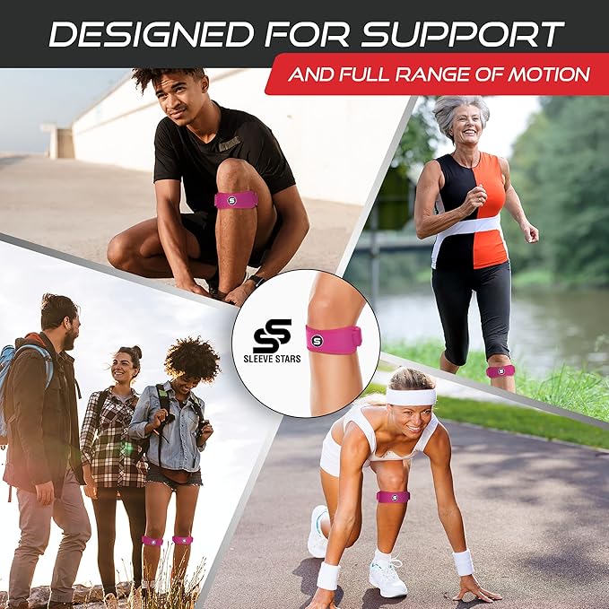 Sleeve Stars Swedish Brand Patellar Tendon Support Strap for Women & Men Effective Osgood Schlatter Knee Brace Youth & Kids Knee Brace with 3 Adjustable Length fits 12"-24" (Single/Hot Pink/Adult)