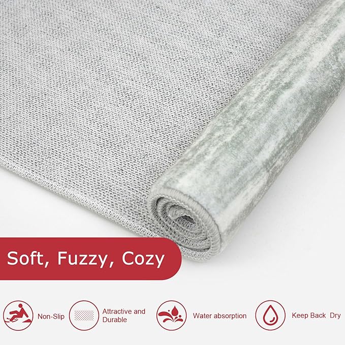 KOZYFLY Modern Abstract 3x5 Area Rug Washable Bedroom Rug Grey Green, Large Throw Entry Mat Non-Slip Stain Resistant Carpet Dining Room Rug with Soft Low Pile for Living Room Kitchen Bath Office