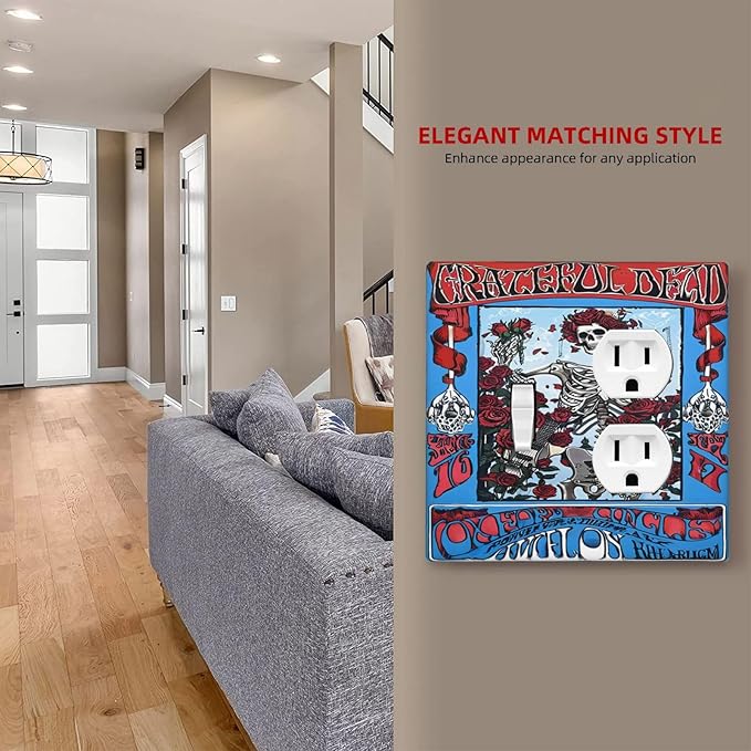Decorative Outlet Covers Hippy Skull Red Rose Floral 2 Gang Duplex Light Switch Cover Plate Gfci Wall Plate Plug Switch Plate Covers for Bathroom Decor