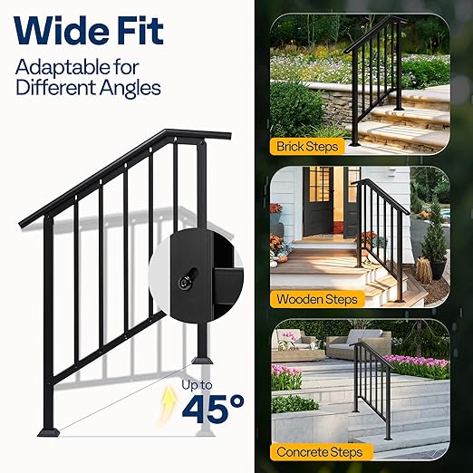 VIVOHOME 2-Pack 3 Step Galvanized Steel Hand Rails for Outdoor Steps – Black Oval and Safety Balusters Exterior Railing for Porch, Deck, or Indoor Stairs, Complete Installation Kit