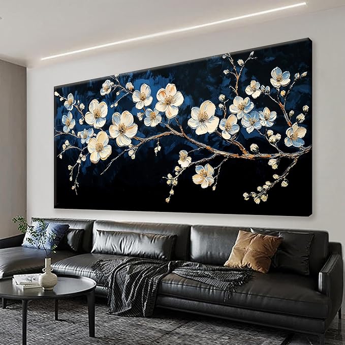 Large Black Wall Art For Living Room 29 X 58 In White Flower Wall Art Modern Black And White Canvas Art Wall Decor Natural Painting Prints Picture For Bedroom Office Home Wall Decor Ready To Hang