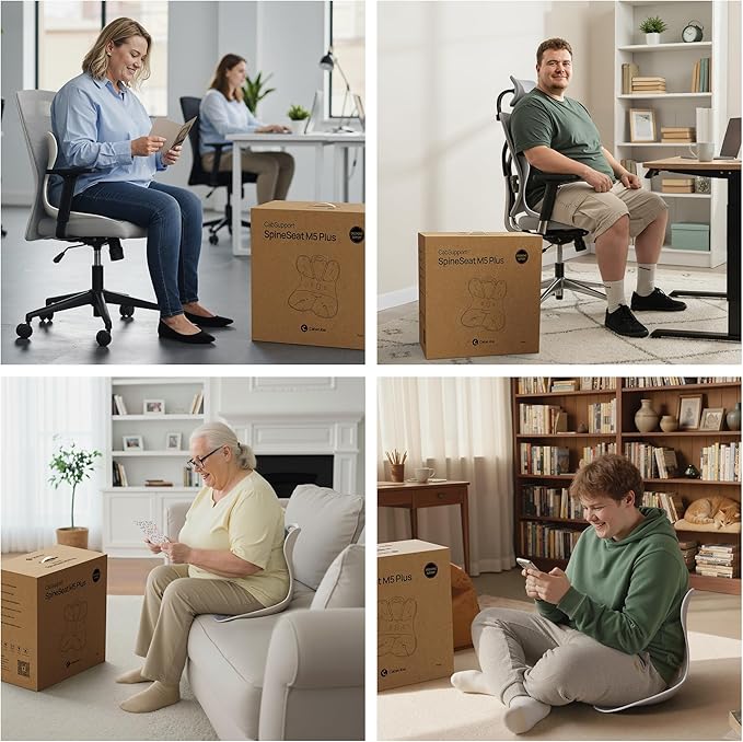 CabSupport Lumbar Support for Office Chair M5 Plus – Ergonomic Support Seat for Posture Correction and Lower Back Pain Relief – Extra Wide & Sturdy, Washable Pads for Office, Home, Car & Floor Sitting