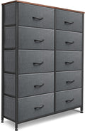 Dresser for Bedroom with 10 Drawers, Chest of Drawers, Storage Drawers Organizer Unit, Grey Wide Fabric Dresser with Fabric Bins for Closet, Living Room, Entryway (Grey and Rustic Brown)