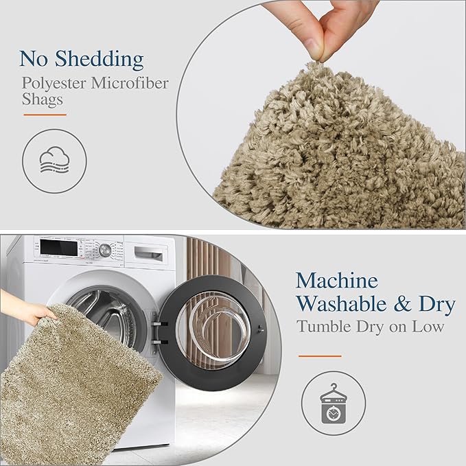 Walensee Bath Rug - Non Slip, Soft Microfiber Shaggy Bath Mat (20 x 32, Sand) - Water Absorbent, Machine Washable, Thick Plush Shower Mat