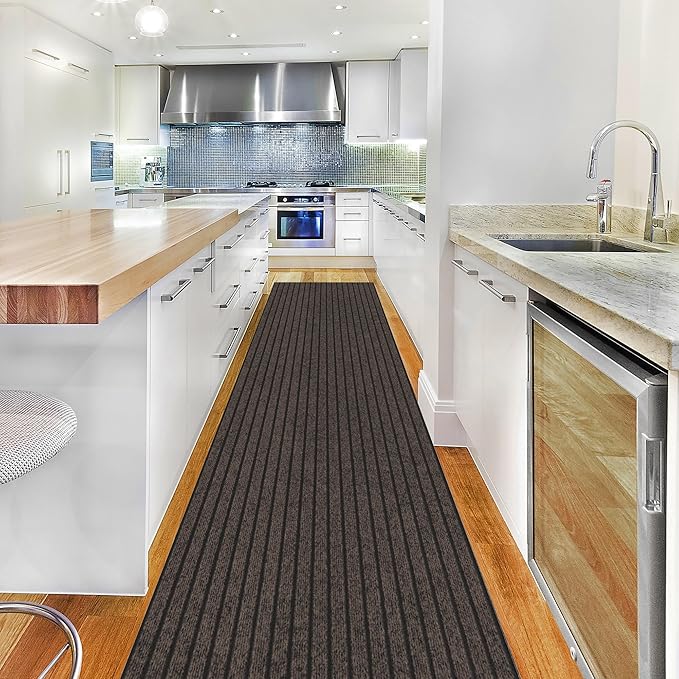 Ottomanson 2'7" x 46' Hallway Runner with Scraper Pile - Extra Durable Non-Slip Rug Mat for Indoor & Outdoor Use - Ideal for Kitchen, Entryway & Garage - High-Traffic Carpet, Brown