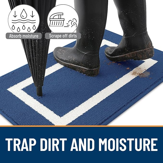 OLANLY Indoor Door Mat, 59x20, Non-Slip Absorbent Resist Dirt Entrance Mat, Washable Low-Profile Inside Entry Doormats for Entryway, Navy