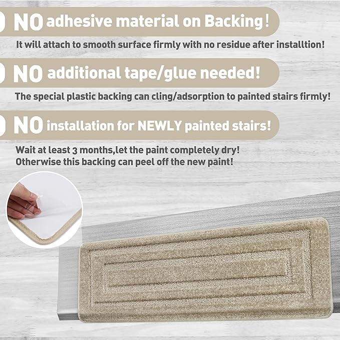 PURE ERA Bullnose Carpet Stair Treads Set Tape Free Non-Slip Indoor Stair Protectors Pet Friendly Rugs 9.5" x 30"(2 Pieces,Cream Gray Rectangular)