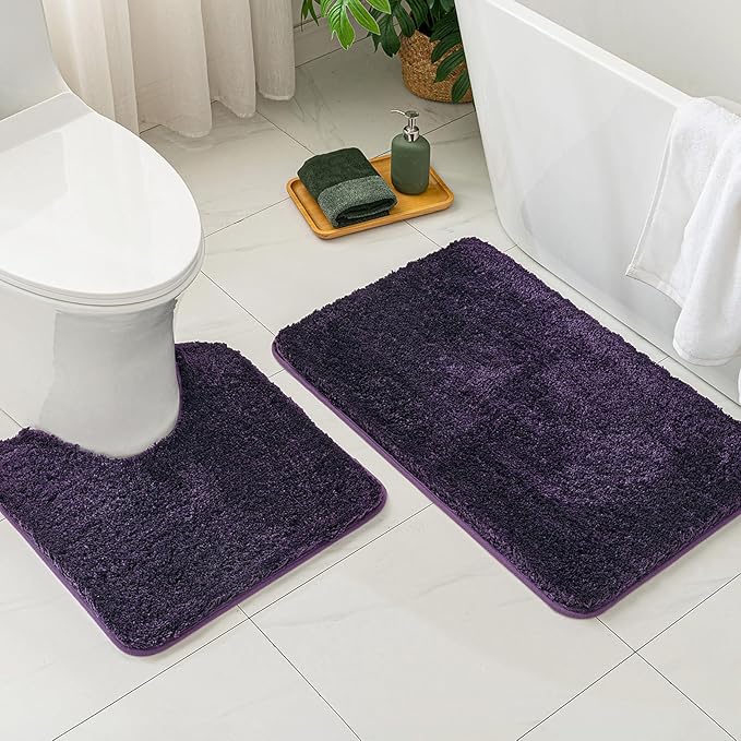 MIULEE Bathroom Rug - Cute Absorbent Bath Mat Made of Thick Fluffy Microsiber for Bathroom Floor, Tub or Entryway, Non Slip Rubber Backside for Extra Safety, Machine Washable - Dark Purple, 16''x24''