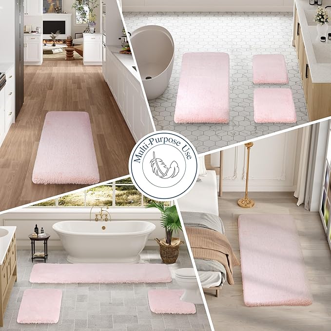 Walensee Blush Bath Mat (24 x 72), High Pile Microfiber, Extra Soft, Absorbent, Non-Slip, Machine Washable, Luxury Bathroom Rug