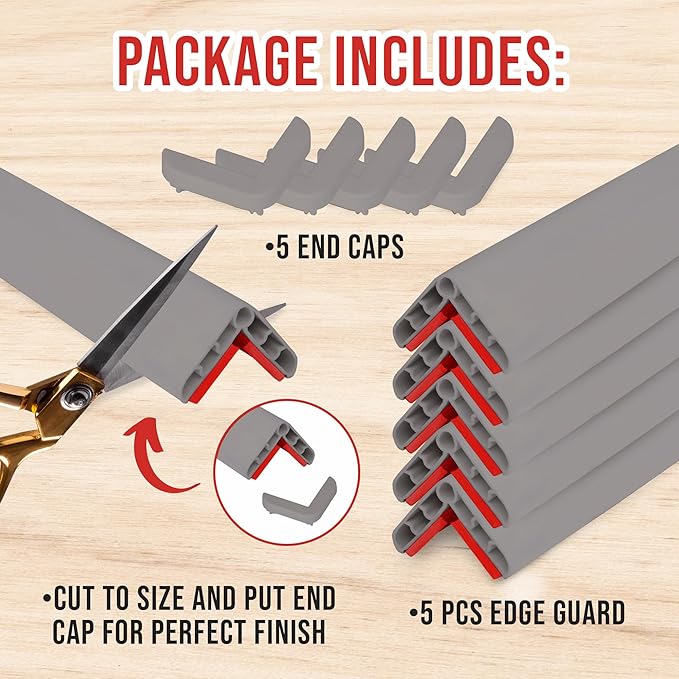 Rubber Bond Wall Corner Guard Edge Protector, 1x1x36 inch Baby Proofing Corner Guards | Self-Adhesive Furniture Edge Strips for Home & Office (5 Pack, Gray)