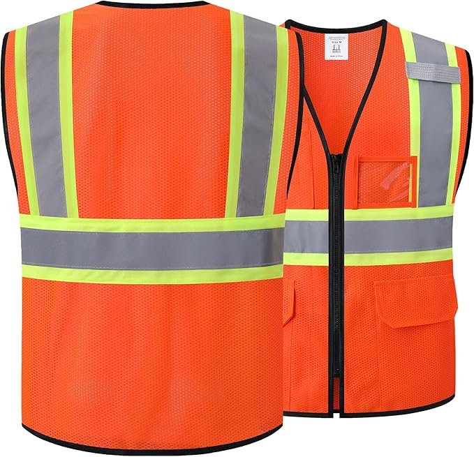 Reflective Safety Vest for Men Women Hi Vis Vest with Pockets High Visibility Vest Mesh Construction Vests Meets ANSI/ISEA Standards (Orange-33, Small)