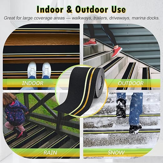 S&X Heavy Duty Anti Slip Tape 6 Inch x 60 Ft, High Traction Non Skid Grip Tape with Reflective & Glow-in-The-Dark Strips, Outdoor Stair Treads Non-Slip for Steps Ramps Boats Decks Long-Lasting