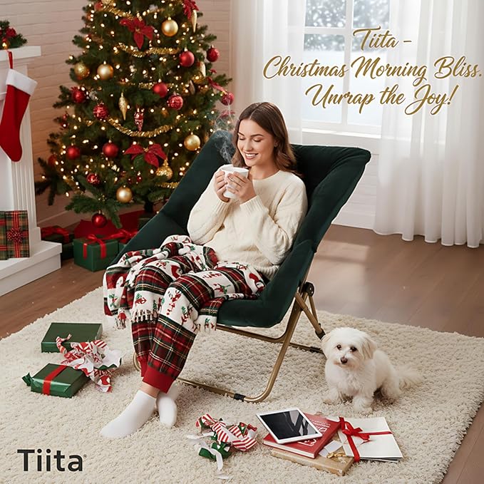 Tiita Comfy Folded Chair, Soft Faux Fur Oversized Folding Accent Chair, Lounge Lazy Chair for Kids Teens Adults, Metal Frame Moon Chair for Bedroom, Living Room, Dorm Rooms