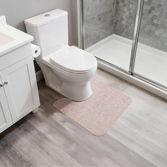 Toilet Rugs U Shaped Bathroom Rug,Machine Washable Non Slip Quick Dry Super Absorbent Ultra Thin Toilet Mats for Bathroom Toilet.Beige,1'8"x2'(20x24inch)