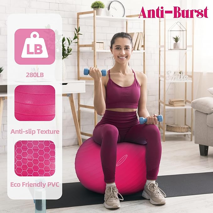 Fitvids Anti-Burst and Slip Resistant Exercise Yoga Fitness Birthing Ball with Quick Pump, 2,000-Pound Capacity, Multiple Colors and Sizes