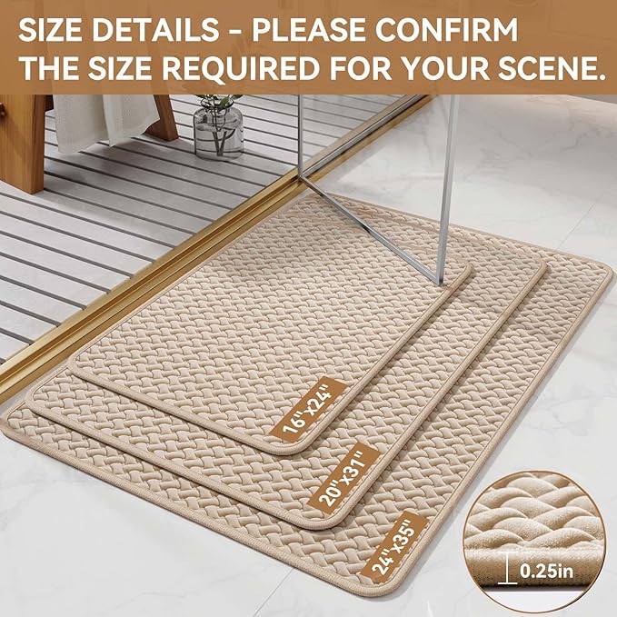 Bathroom Rugs Non Slip, Super Absorbent Quick Dry Bath Mats for Bathroom, Foam Weave Texture Thin Bath Rugs Washable with Rubber Backing Fit Under Door Outside Shower,24” x 35“