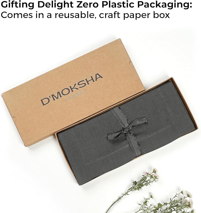 D'Moksha Homes Linen Charcoal Grey Table Runner 84 Inches Long - 100% Pure Linen Table Runner 14 x 84 Inch for Spring, Easter - Classic Hemstitch