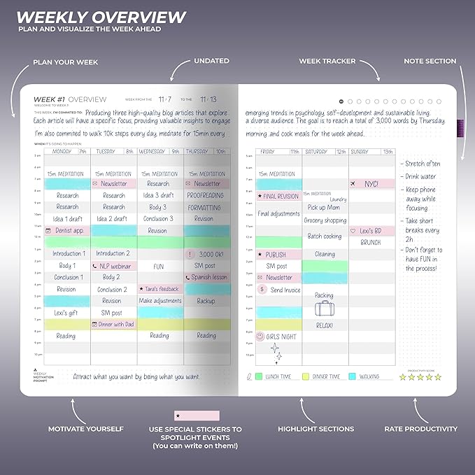 12 Week Focus Planner: High Performance Project Planner - Stay Focused and Achieve your Goals - Weekly and Daily Pages with Scientifically Proven Prompts - Undated, 7x10inch Pink Hardcover