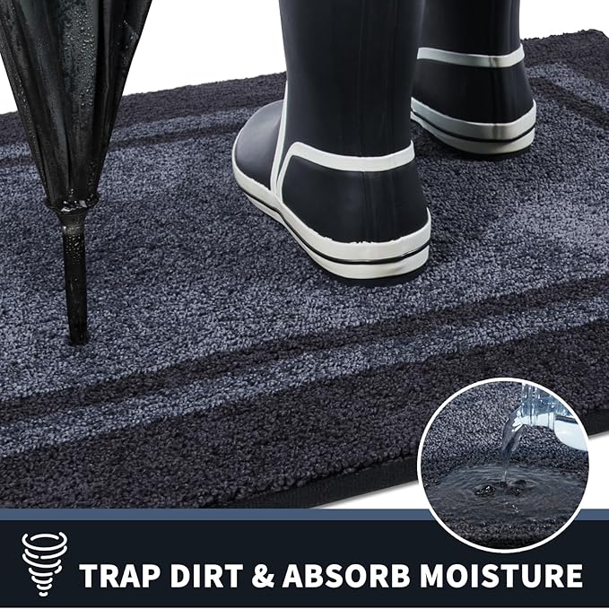 PURRUGS Dirt Trapping Door Mat 24" x 36", Non-Slip/Skid Machine Washable Entryway Rug, Shoes Scraper, Area Rug, Super Absorbent Welcome Mat for Muddy Wet Shoes and Paws, Bluish Grey & Charcoal