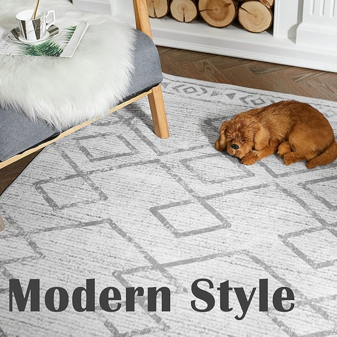 jinchan Moroccan Runner Rug 2x5 - Kitchen Machine Washable Runner Rug Modern Geometric Soft Low-Pile Lightweight Non-Slip Carpet for Entryway Hallway Laundry Room Bedroom Farmhouse (2x5ft, Grey)