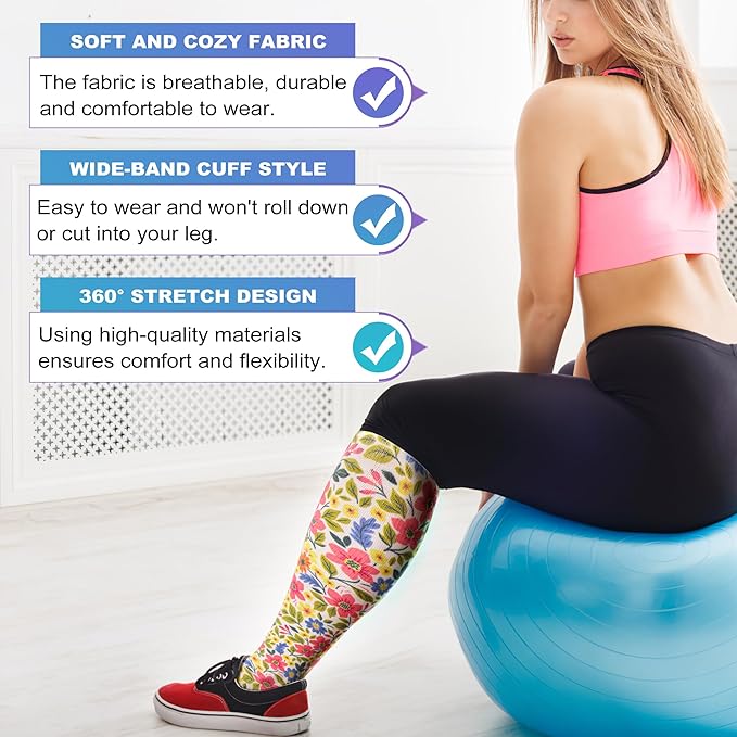 LEVSOX Plus Size Compression Socks for Women Men Wide Calf Extra Large 15-20 mmHg Knee High Sock for Nurses Pregnant Travel