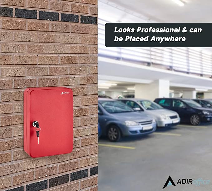 AdirOffice Key Lock Box – 48 Key Hooks Wall Mounted Key Cabinet Lock Box, Car Keys Holder Box, Lockable Key Storage Box - Metal Key Box Organizer with for Home and Office