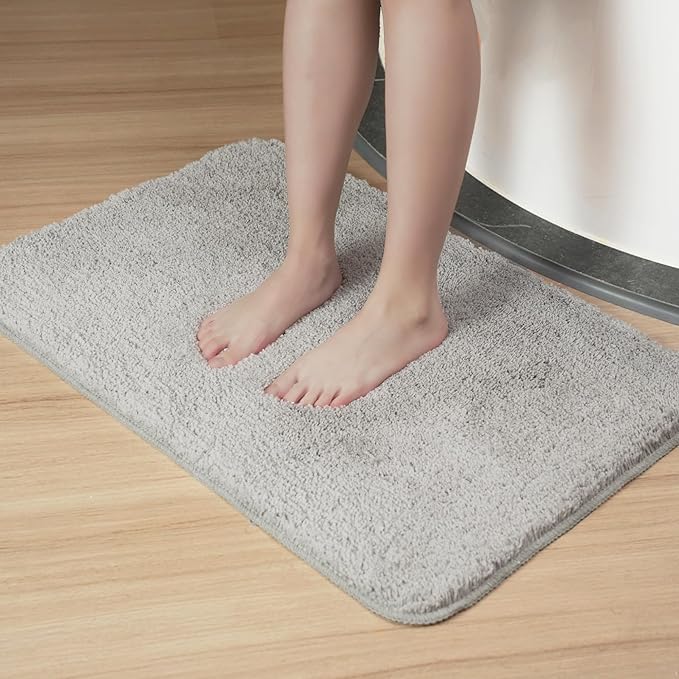 Luxury Quick Dry Non-Slip Bathroom Rugs【17'' x 24'' Light Grey】 Highly Absorbent Washable and Ultra Soft, Extra Thick Fluffy Bath Mats for Shower/Kitchen/Bathtub Floor