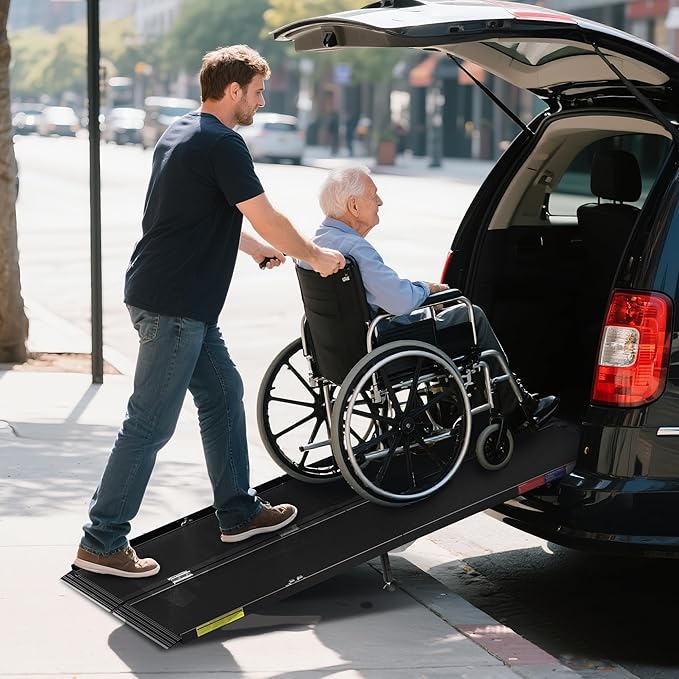 6 Feet Portable Wheelchair Ramp with Sopport Legs, Black Seamless Non-Slip Aluminum Folding Handicap Ramp,Threshold Ramp for Doorways, Wheel Chair Ramp for Home Steps,Loading Dock Plates