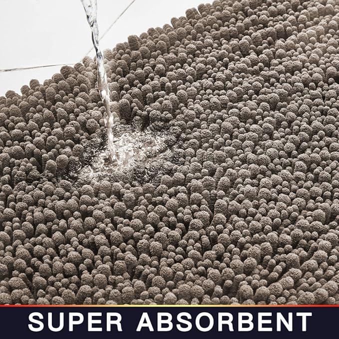 Walensee Large Bathroom Rug Non Slip Bath Mat (24x60 Inch Taupe) Water Absorbent Super Soft Shaggy Chenille Machine Washable Dry Extra Thick Perfect Absorbant Best Plush Carpet for Shower Floor
