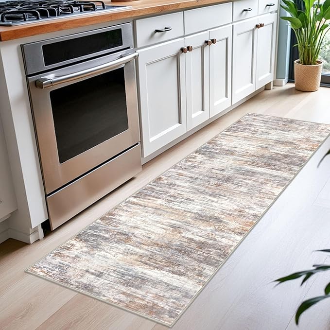 KOZYFLY 2x6 Washable Runner Rug for Hallways & High-Traffic Areas - Non-Slip Kitchen & Entryway Runner, Multi Grey Abstract Modern Low-Pile Carpet, Perfect for Bathroom, Laundry Room, Foyer