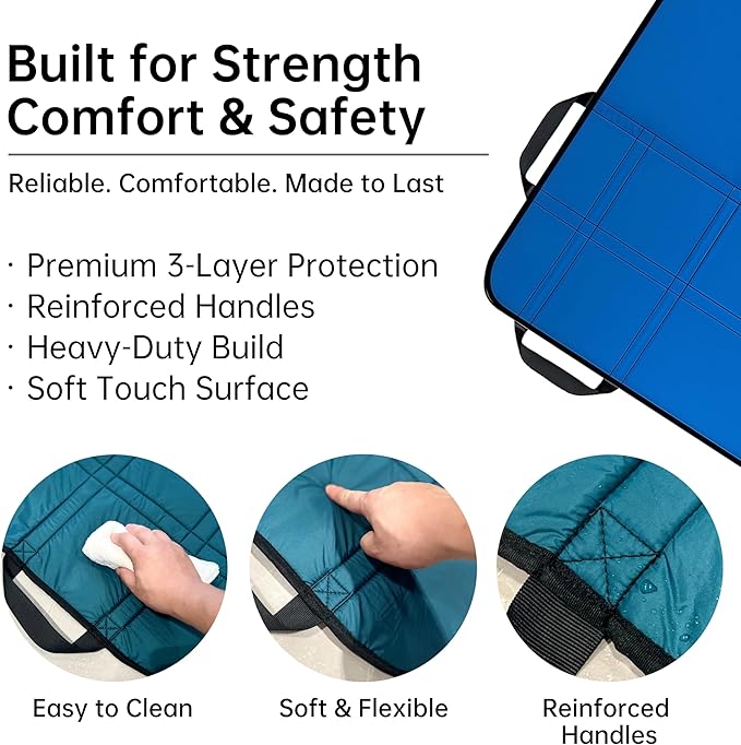 Upgraded 3-Layer Comfort Positioning Bed Pad with Handles Washable Waterproof Transfer Board for Turning Moving Patient Inconvenience Care Transfer Sheet, 60"x40", Extra Large, Black