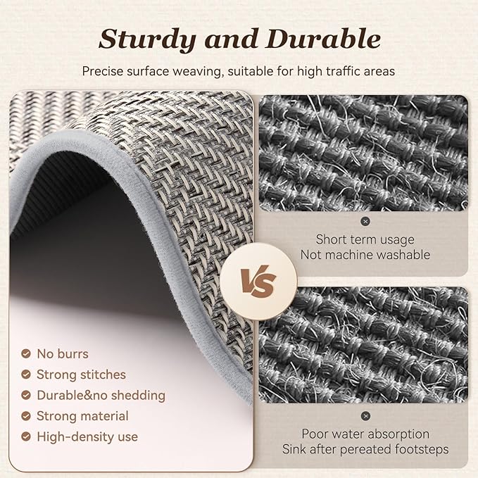 AMOAMI Kitchen Mats for Floor, Non Slip Washable Grey Kitchen Rugs Absorbent Quick Dry and Easy to Clean, Kitchen Runner Rugs for Kitchen in Front of Sink, 17“*47”