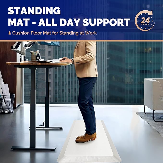 FEATOL Anti Fatigue Mats for Standing, 9/10 Extra Thick Ergonomic Standing Desk Mat, Comfort & Durable Memory Foam Standing Mat at Home,Office All Day (20" x 32", White, 1PC)