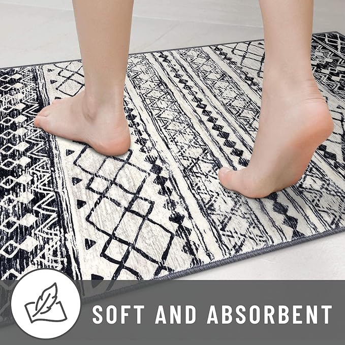 KUTA Moroccan Area Rugs 9x12 Living Room Black Navy Blue, Large Washable Boho Rug Non-Slip, Ultra Soft Geometric Tribal Traditional Farmhouse Carpet for Dining Bedroom Dorm Office Home