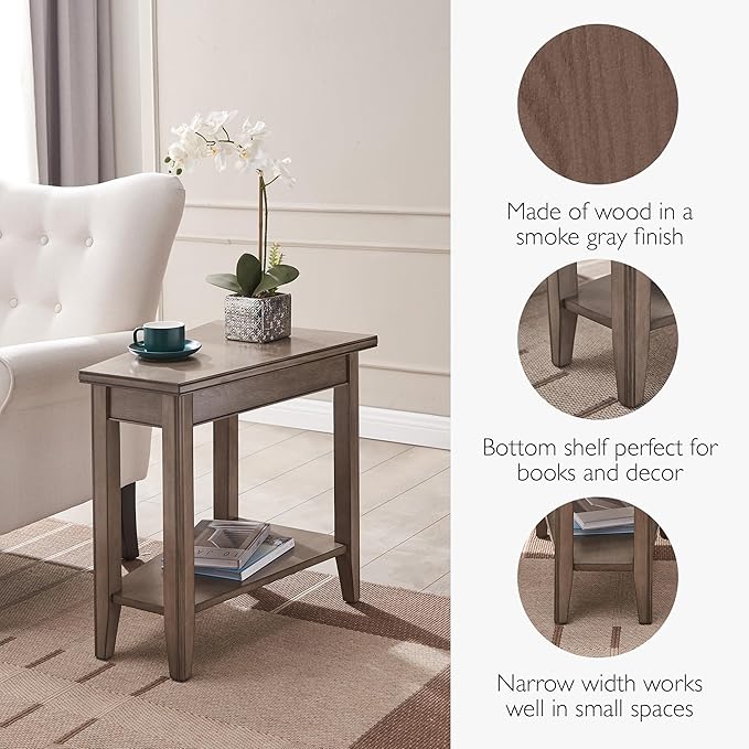 Leick Home Laurent End Table, Solid Wood, Wedge Shape, with Shelf, for Living Room and Small Spaces, Gray, 10502-GR