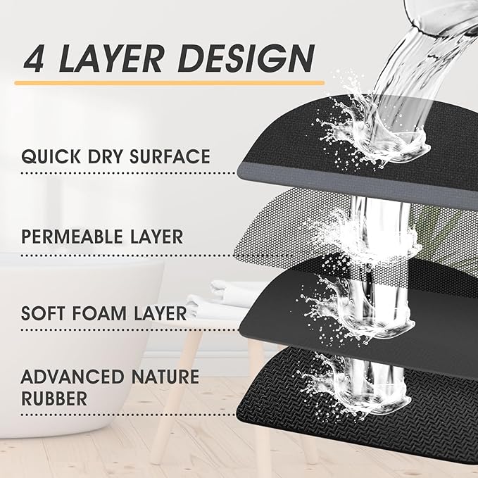 ACCUMTEK Ultra Thin Bath Mat, Upgrade Backing Non Slip Thin Bath Mats Fit Under Door, Quick Dry Ultra Absorbent Bathroom Rugs, Machine Washable Bath Rugs for Bathroom, Bathtub, Black/Bordered/24 x17
