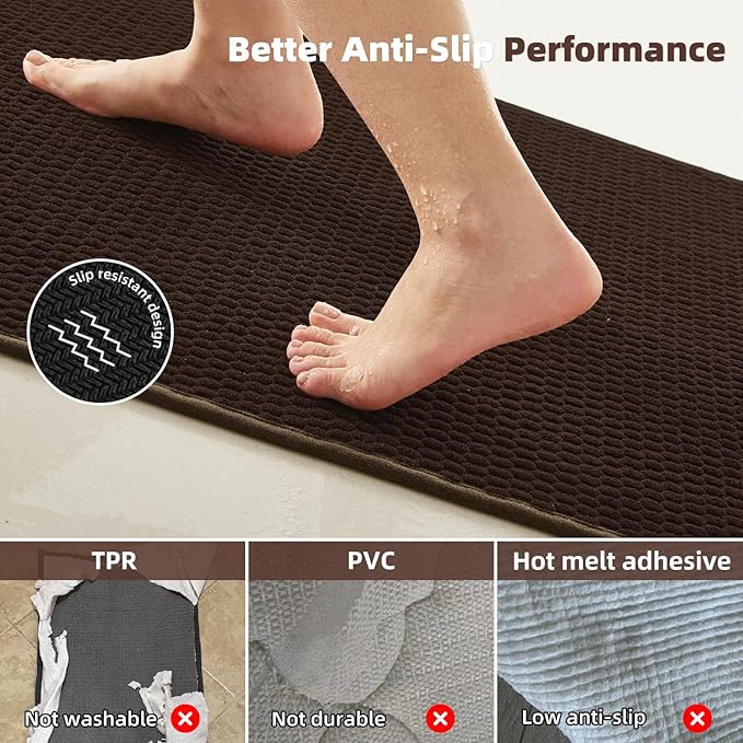 Bathroom Rugs Non Slip Washable, Super Absorbent Thin Bath Mat Small Quick Dry Low Pile Bathroom Rug, Brown 20"x30"