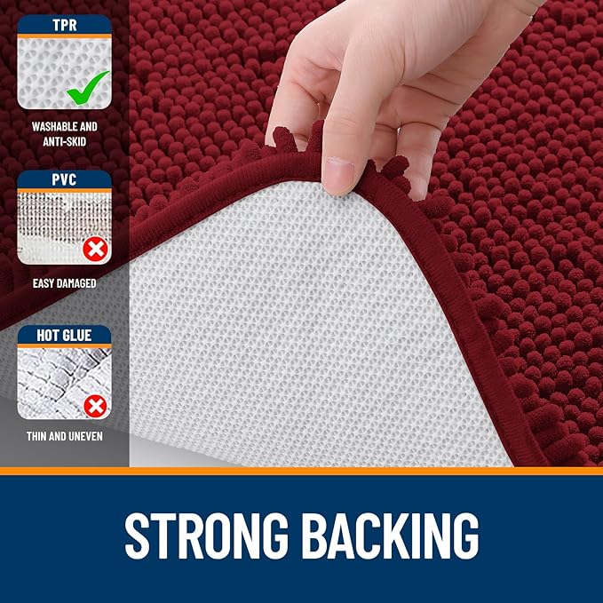 OLANLY Bathroom Rugs 24x16, Extra Soft Absorbent Chenille Bath Rugs, Rubber Backing Quick Dry, Machine Washable Bath Mats for Bathroom Floor, Tub and Shower, Home Decor Accessories, Red