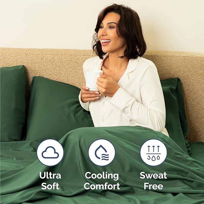 Split King 7 Piece Sheet Set - Cooling and Breathable Bed Sheets - Hotel Luxury Bed Sheets for Women, Men, Kids & Teens - Deep Pockets - Easy Fit - Soft and Wrinkle Free - Split King Emerald Sheets