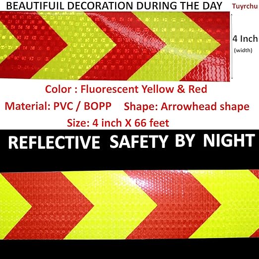Reflective Tape 4 inch X 66 feet, Outdoor Waterproof Hazard Conspicuity Safety Warning Industrial Marking Tape