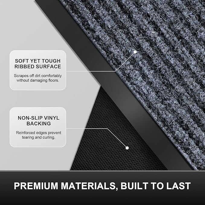 Non-Slip Waterproof Rubber Door Mat, 1'5" x 2'5" Commercial Floor Mat for High Traffic Areas, Easy Clean Low Profile, for Entrance, Indoor/Outdoor, Office, Patio, Garage