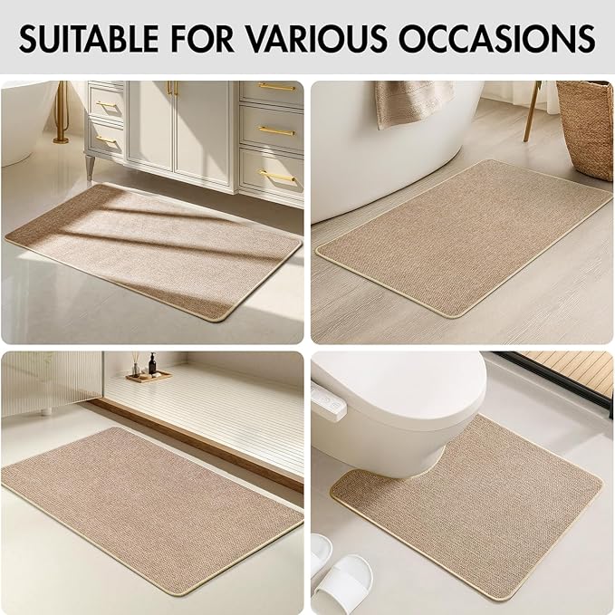 MIULEE Set of 2 Ultra Thin Bathroom Rugs, Rubber Bath Mats for Bathroom Non Slip, Quick Dry Absorbent Bath Rug Machine Washable, Fit Under Door, Shower, Sink, Home Decor, Beige, 24x36 Inch