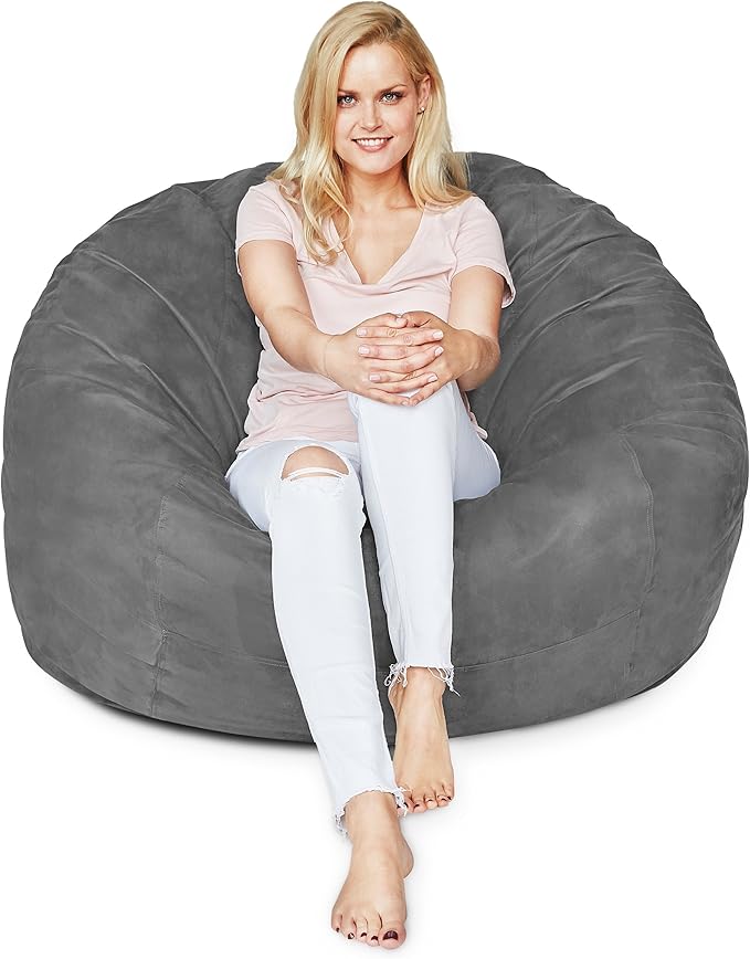 Lumaland Luxurious 4ft Large Bean Bag Chair with Microsuede Cover - Ultra Soft, Foam Filling, Washable Bean Bag Sofa for Kids, Teenagers, Adults, Pets - Sack Chair for Dorm, Kid's Room - Dark Grey