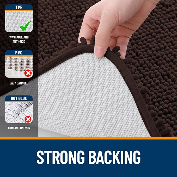 OLANLY Bathroom Rugs Sets 2 Piece, Soft Absorbent Chenille Bath Mats and U-Shaped Contour Toilet Mat Area Rug Set, Machine Washable Bath Carpet, Home Decor Accessories(30"x20"+24"x20", Brown)